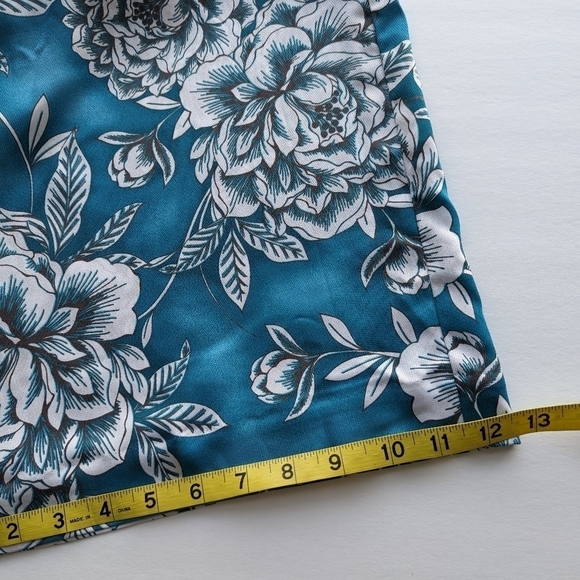 Worthington Floral Palazzo Pants Zip Front Pockets Teal White Abstract Floral - Picture 8 of 8